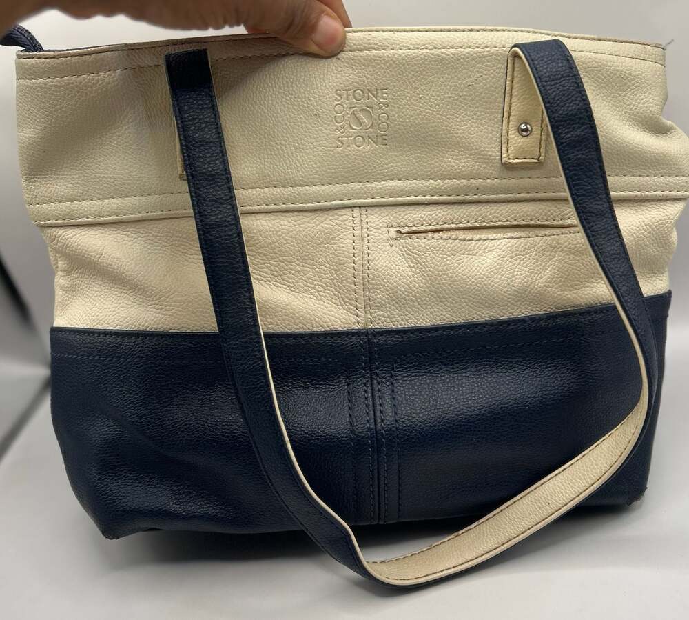 Stone & Co. Donna Colorblock Leather Tote Bag Navy and Cream - Picture 4 of 6